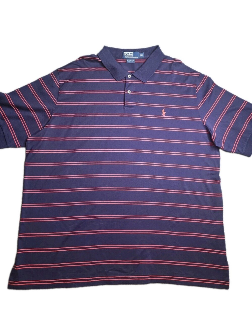 VTG Polo Ralph Lauren Mens XXL Navy Blue Striped Pima Cotton Polo Shirt Red Pony